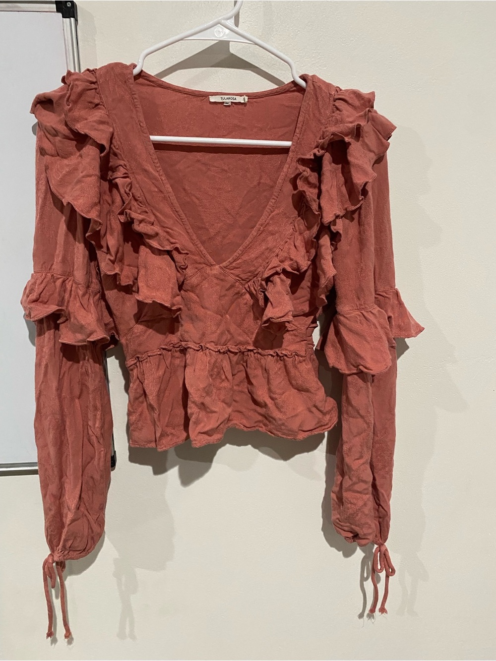Tularosa Rust Ruffle V-Neck Long Sleeve Top